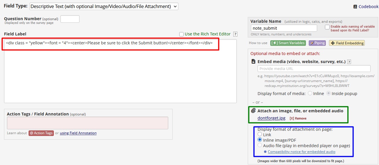 Descriptive text field in editor