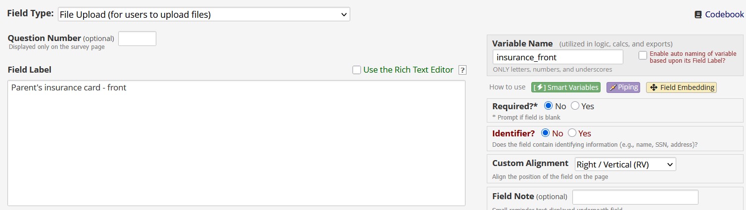 File upload field in editor