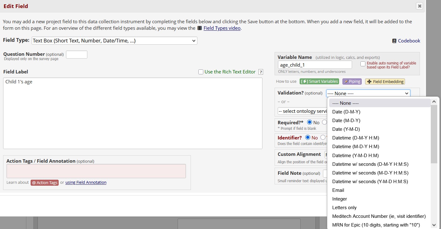 Validation settings